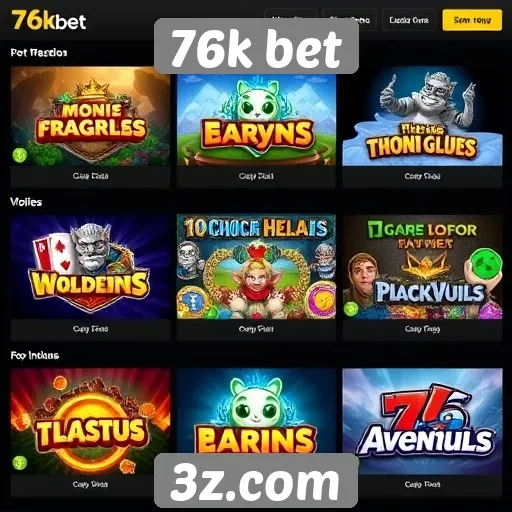 Variedade de jogos disponíveis na 76k bet